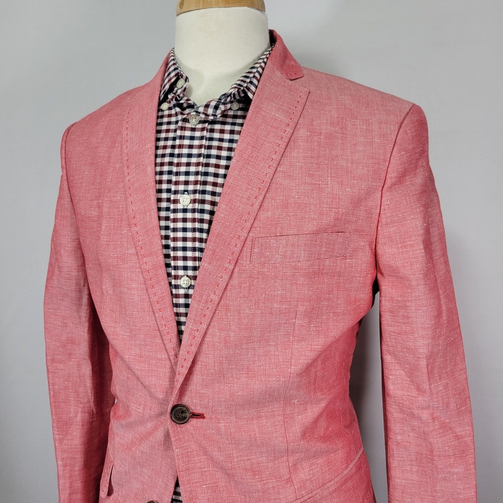 INC International Concepts Men's Sport Coat Blazer Coral Pink Linen Blend‎ Small - Picture 8 of 16